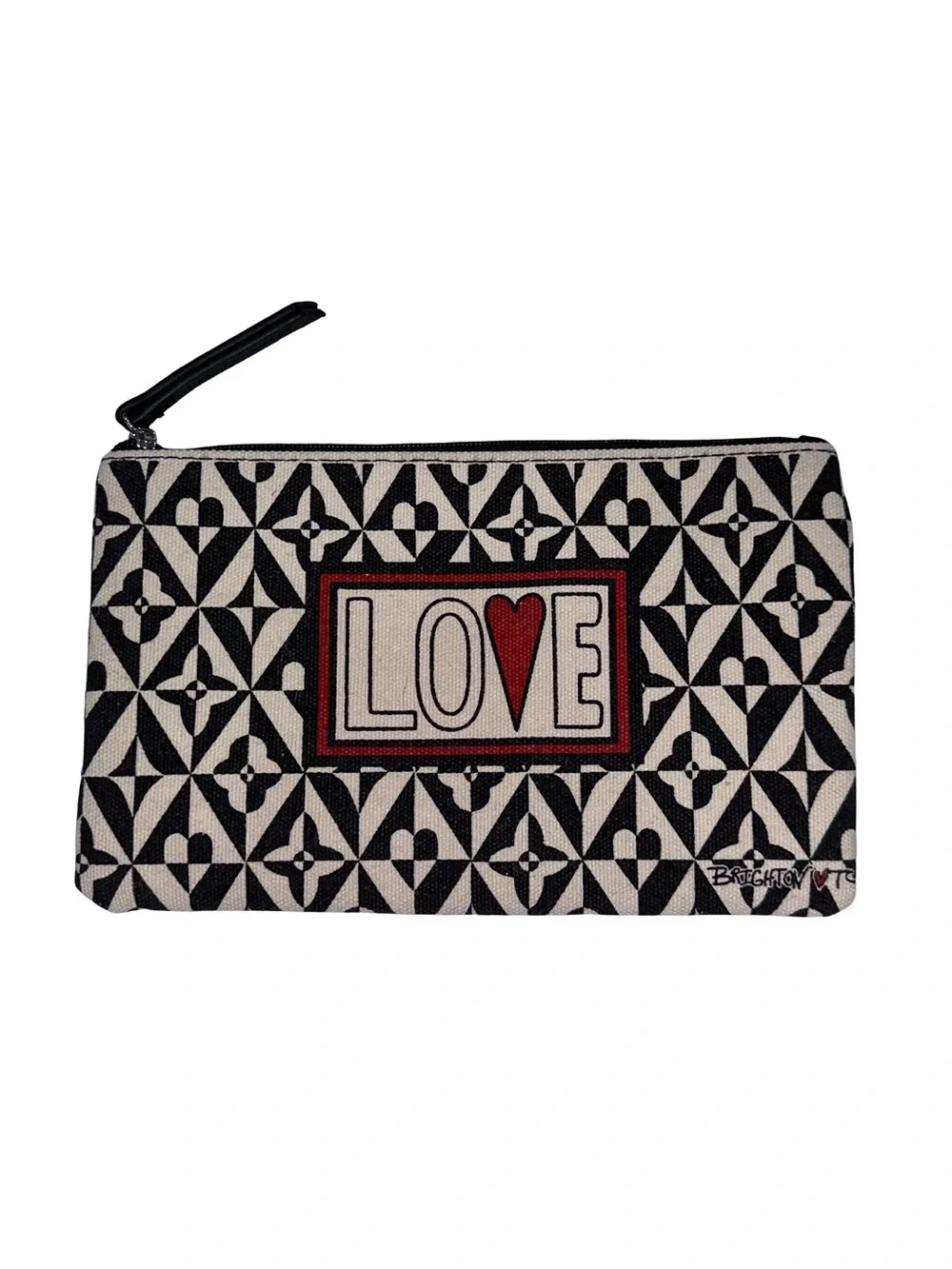 Brighton Black & White LOVE Pattern Zip Pouch Cosmetics School Organizer Bag
